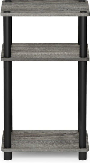 Just 3-Tier Turn-N-Tube End Table / Side Table / Night Stand / Bedside Table with Plastic Poles, 1-Pack, French Oak Grey/Black