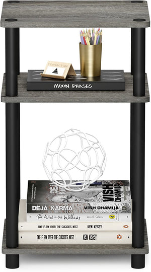 Just 3-Tier Turn-N-Tube End Table / Side Table / Night Stand / Bedside Table with Plastic Poles, 1-Pack, French Oak Grey/Black