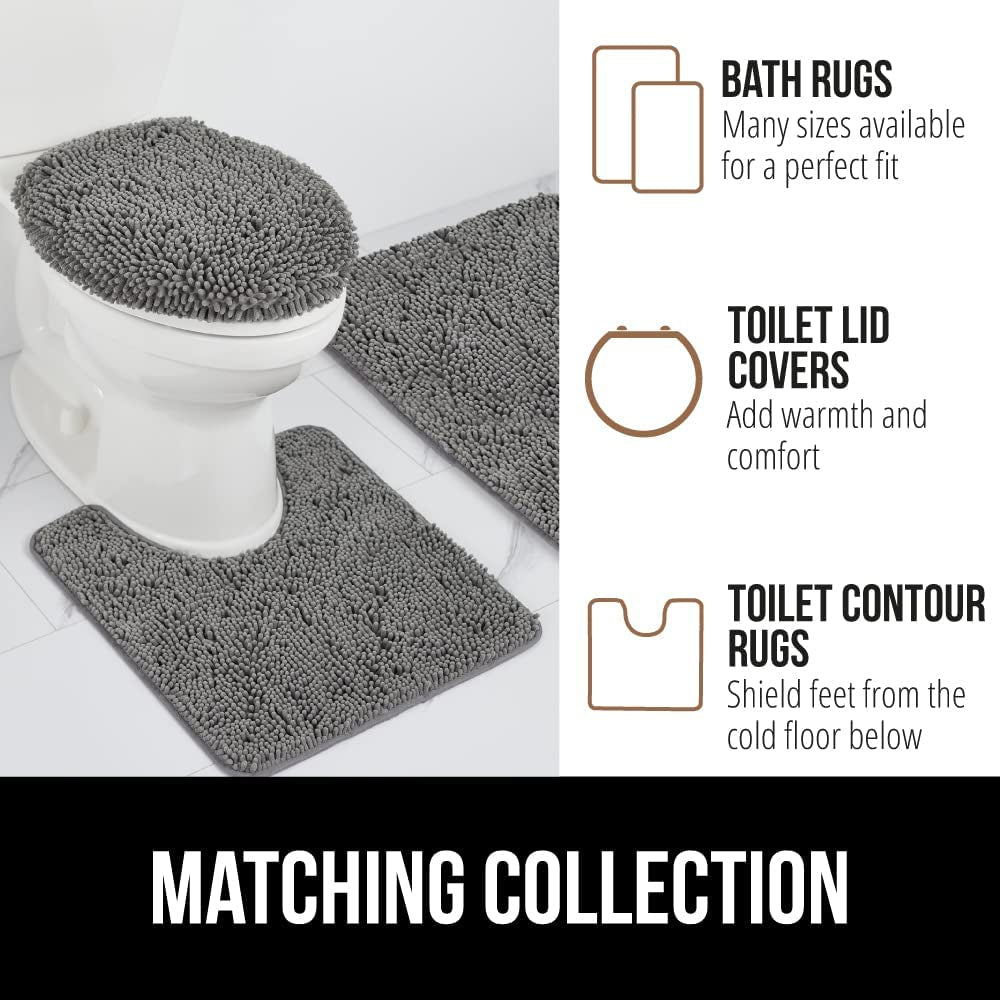 Bath Rug Mat, Thick Soft Absorbent Chenille, Quick Dry Microfiber Mats, Rubber Backing Machine Washable Shower Floor Rugs, Bathmat Runner, Bathroom Home Decor Accessories, 24X17, Grey
