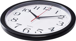 Black Wall Clock Silent Non Ticking 10 Inch Quality Quartz Battery Operated round Easy to Read Home/Office/Kitchen/Classroom/School Clock Sweep Movement