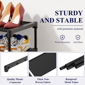 Shoe Rack - Premium Non-Woven Shoe Rack Shelf, Shoe Organizer for Closet, Entryway, Garage & Corridor, Sturdy & Durable Long Stackable Shoe Shelves, Medium, Black