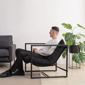 Aidan Sling Accent Chair, Metal Framed Armchair with Shredded Foam Cushioning, Oatmeal