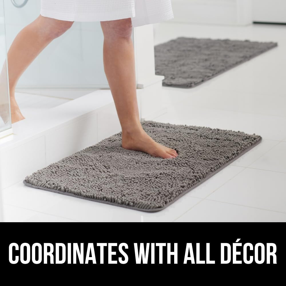 Bath Rug Mat, Thick Soft Absorbent Chenille, Quick Dry Microfiber Mats, Rubber Backing Machine Washable Shower Floor Rugs, Bathmat Runner, Bathroom Home Decor Accessories, 24X17, Grey