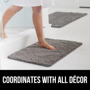 Bath Rug Mat, Thick Soft Absorbent Chenille, Quick Dry Microfiber Mats, Rubber Backing Machine Washable Shower Floor Rugs, Bathmat Runner, Bathroom Home Decor Accessories, 24X17, Grey