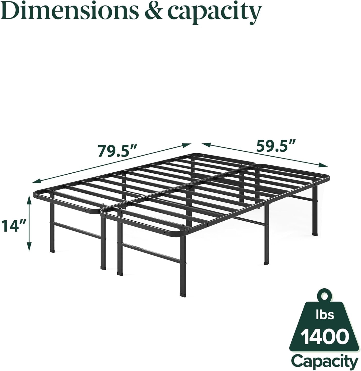 Rumi 14In Quick Assembly Smartbase Mattress Foundation, Sturdy Metal Bed Frame, No Box Spring Needed, Eco Friendly Packaging, Queen