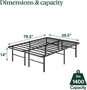 Rumi 14In Quick Assembly Smartbase Mattress Foundation, Sturdy Metal Bed Frame, No Box Spring Needed, Eco Friendly Packaging, Queen