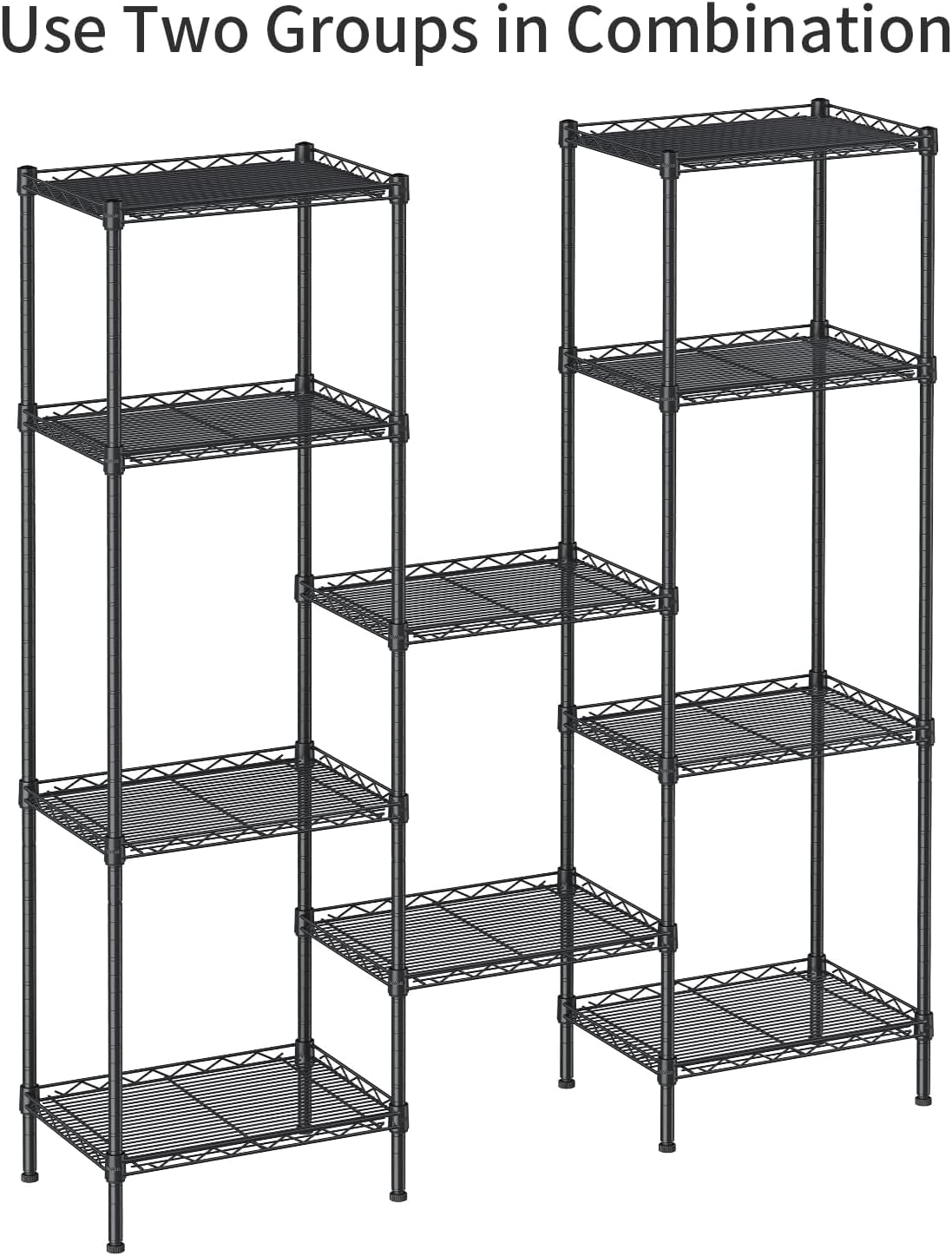 5 Tier Shelf Wire Shelving Adjustable Storage Shelves Rack Standing Units for Kitchen Closet Laundry Bathroom Organizers Metal Pantry Narrow Mesh Gaps 10" D X 16" W X 55" H Black