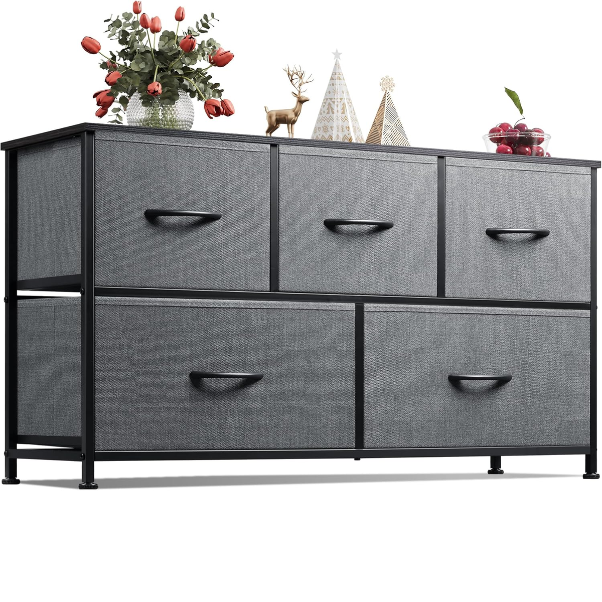 5-Drawer Fabric Dresser – Dark Grey