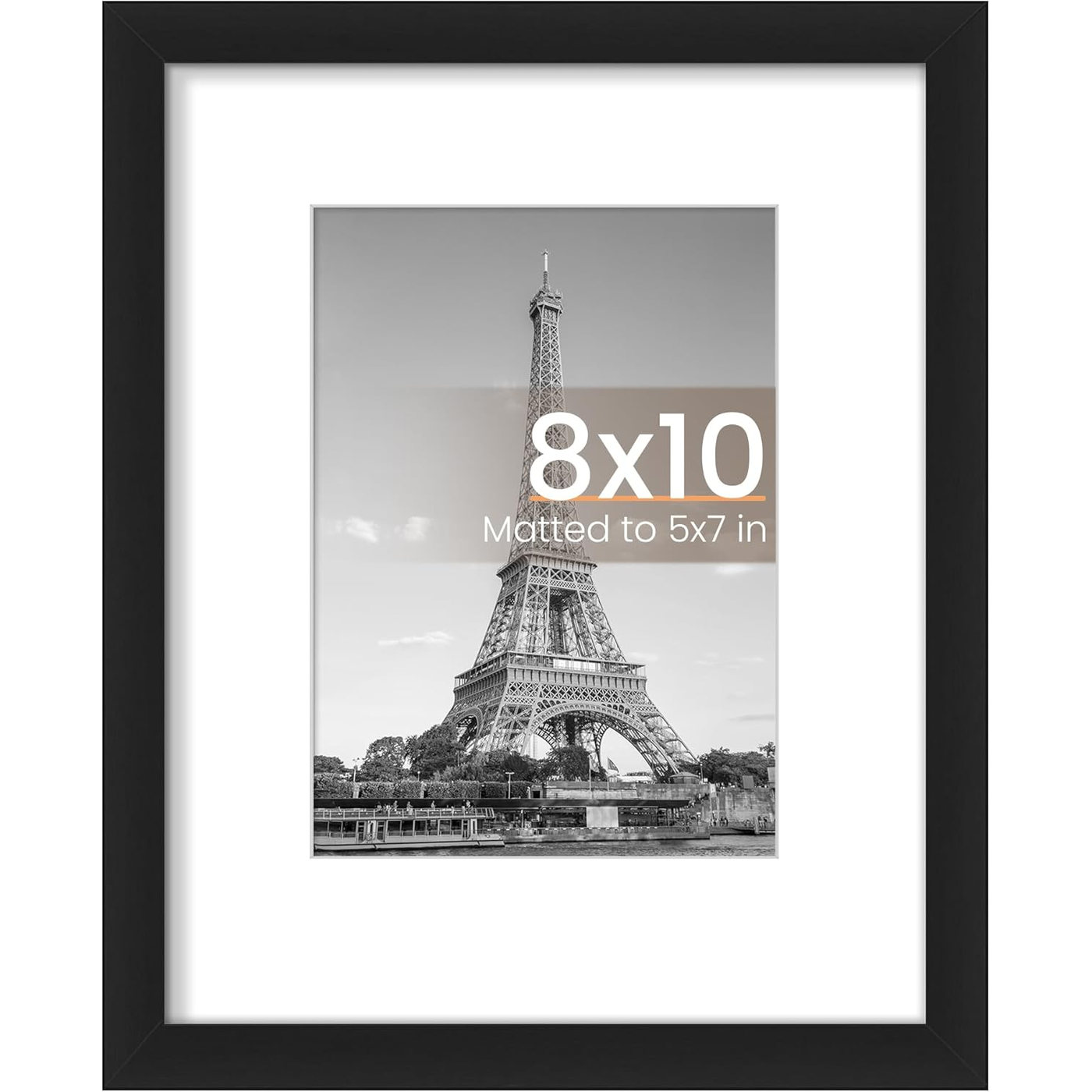 Black Minimalist 8x10 Picture Frame – With Mat for 5x7 Photos