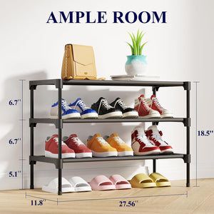 Shoe Rack - Premium Non-Woven Shoe Rack Shelf, Shoe Organizer for Closet, Entryway, Garage & Corridor, Sturdy & Durable Long Stackable Shoe Shelves, Medium, Black