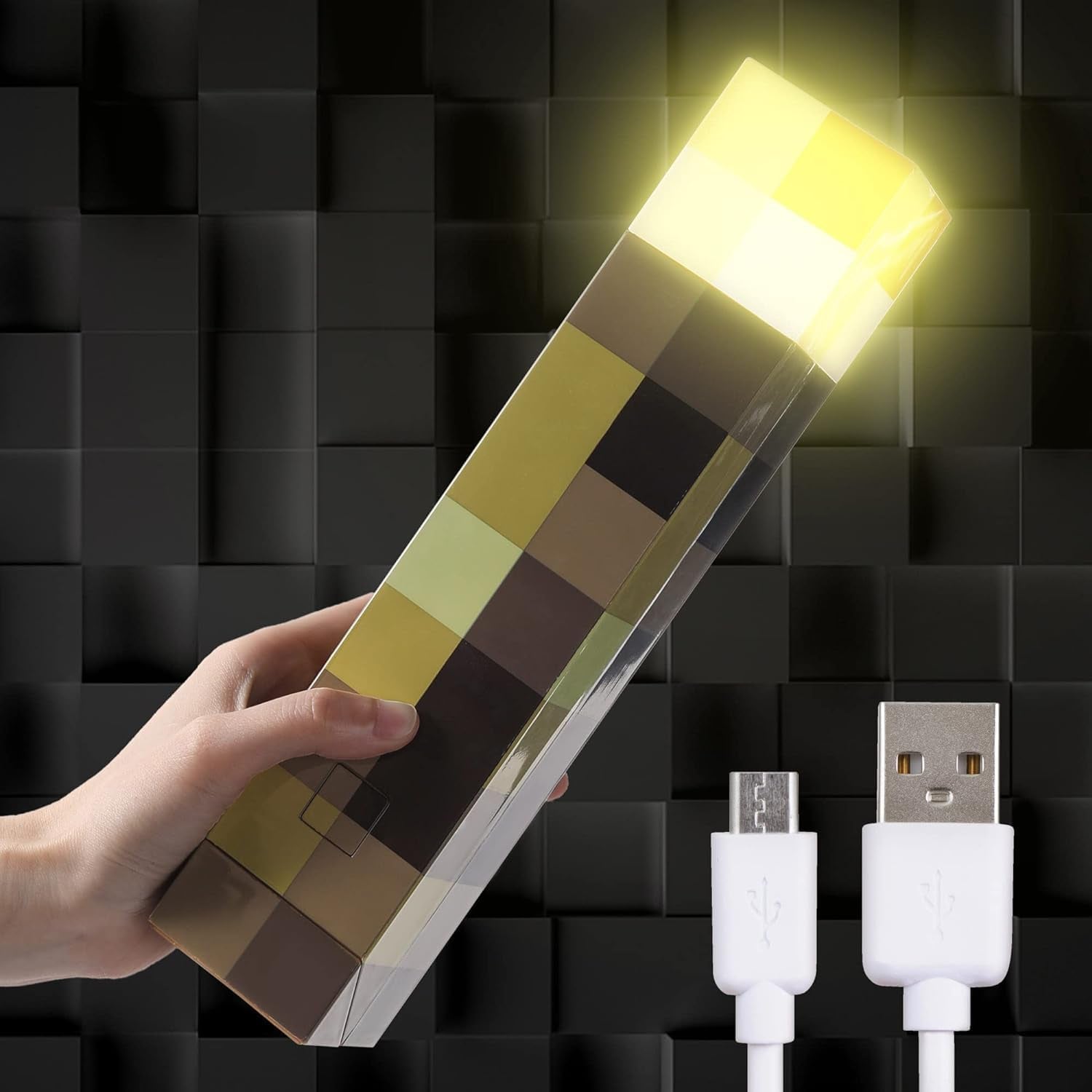 Torch Lamp - Torch Light with Wall Mountable - 11 Inch LED Night Light - USB Rechargeable for Nightstand Lamp - Costume Cosplay Light - Kid'S Bedroom Living Room Gaming Room Study Room Decor (Yellow)