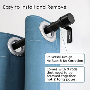 Curtain Rods for Windows 16 to 144 Inches Adjustable Length 1 Inch Diameter Window Curtain Rod with Aluminium Finials, Black