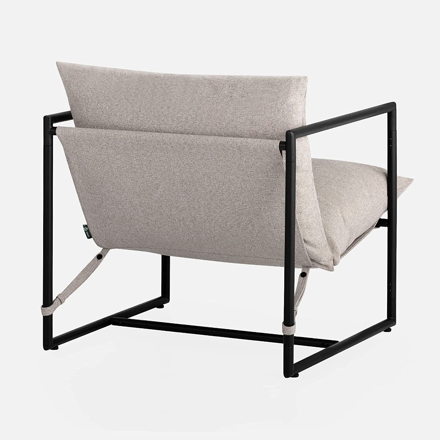 Aidan Sling Accent Chair, Metal Framed Armchair with Shredded Foam Cushioning, Oatmeal