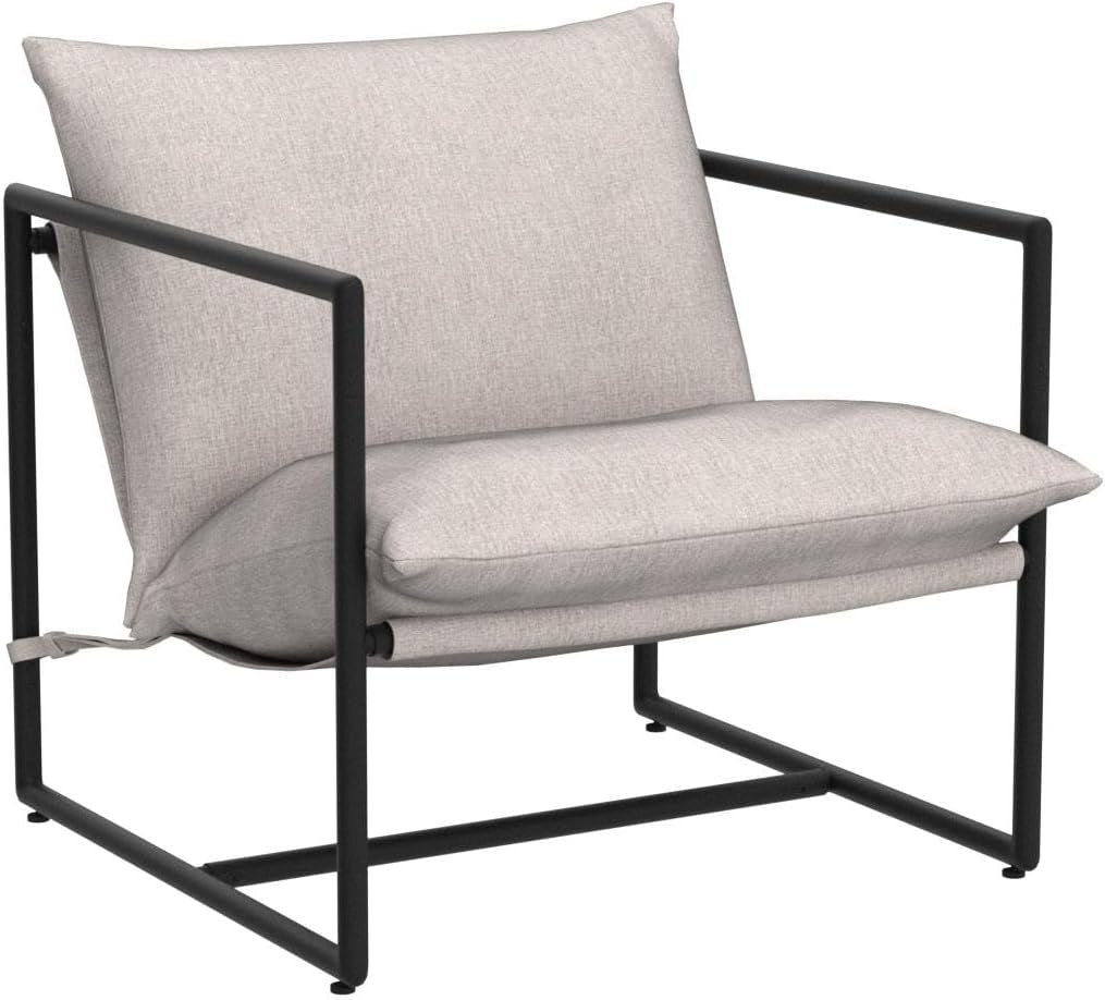 Aidan Sling Accent Chair, Metal Framed Armchair with Shredded Foam Cushioning, Oatmeal
