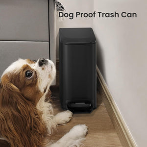 Small Bathroom Trash Can with Lid Soft Close, Step Pedal, 6 Liter / 1.6 Gallon Stainless Steel Garbage Can with Removable Inner Bucket, Anti-Fingerprint Finish (Matt Black)