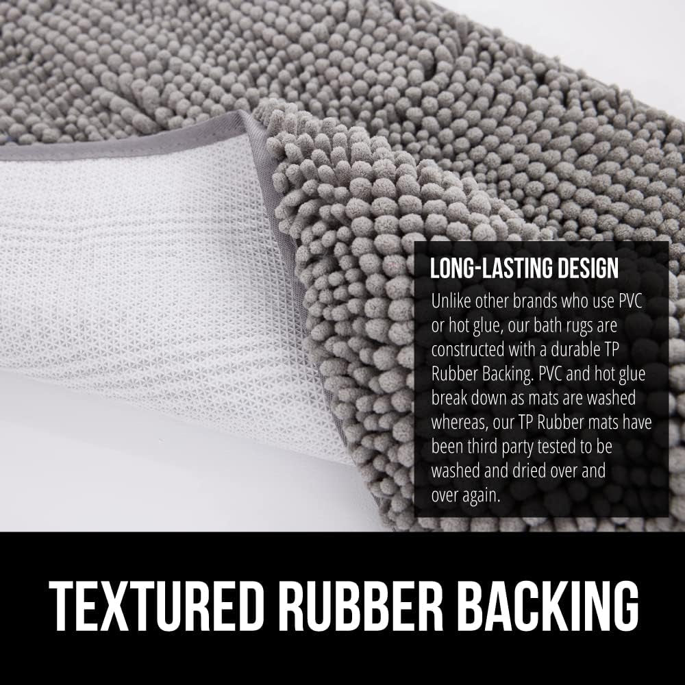 Bath Rug Mat, Thick Soft Absorbent Chenille, Quick Dry Microfiber Mats, Rubber Backing Machine Washable Shower Floor Rugs, Bathmat Runner, Bathroom Home Decor Accessories, 24X17, Grey