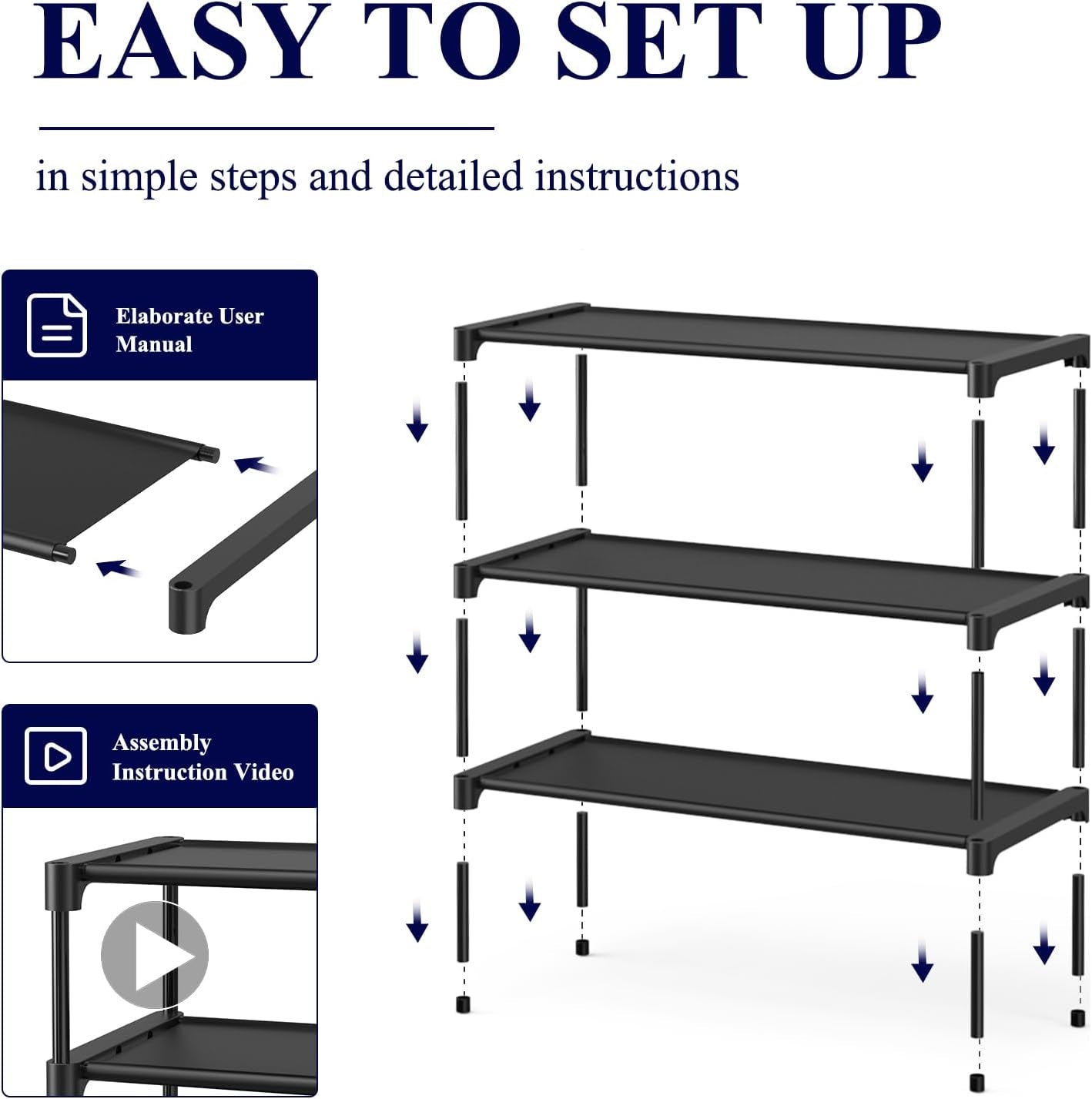 Shoe Rack - Premium Non-Woven Shoe Rack Shelf, Shoe Organizer for Closet, Entryway, Garage & Corridor, Sturdy & Durable Long Stackable Shoe Shelves, Medium, Black