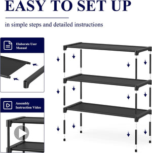 Shoe Rack - Premium Non-Woven Shoe Rack Shelf, Shoe Organizer for Closet, Entryway, Garage & Corridor, Sturdy & Durable Long Stackable Shoe Shelves, Medium, Black