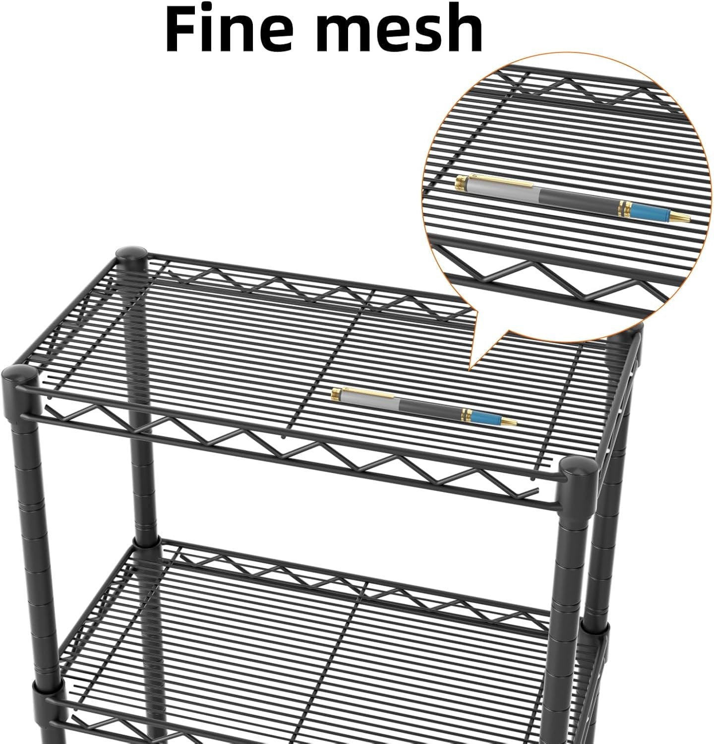 5 Tier Shelf Wire Shelving Adjustable Storage Shelves Rack Standing Units for Kitchen Closet Laundry Bathroom Organizers Metal Pantry Narrow Mesh Gaps 10" D X 16" W X 55" H Black