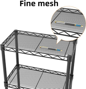 5 Tier Shelf Wire Shelving Adjustable Storage Shelves Rack Standing Units for Kitchen Closet Laundry Bathroom Organizers Metal Pantry Narrow Mesh Gaps 10" D X 16" W X 55" H Black