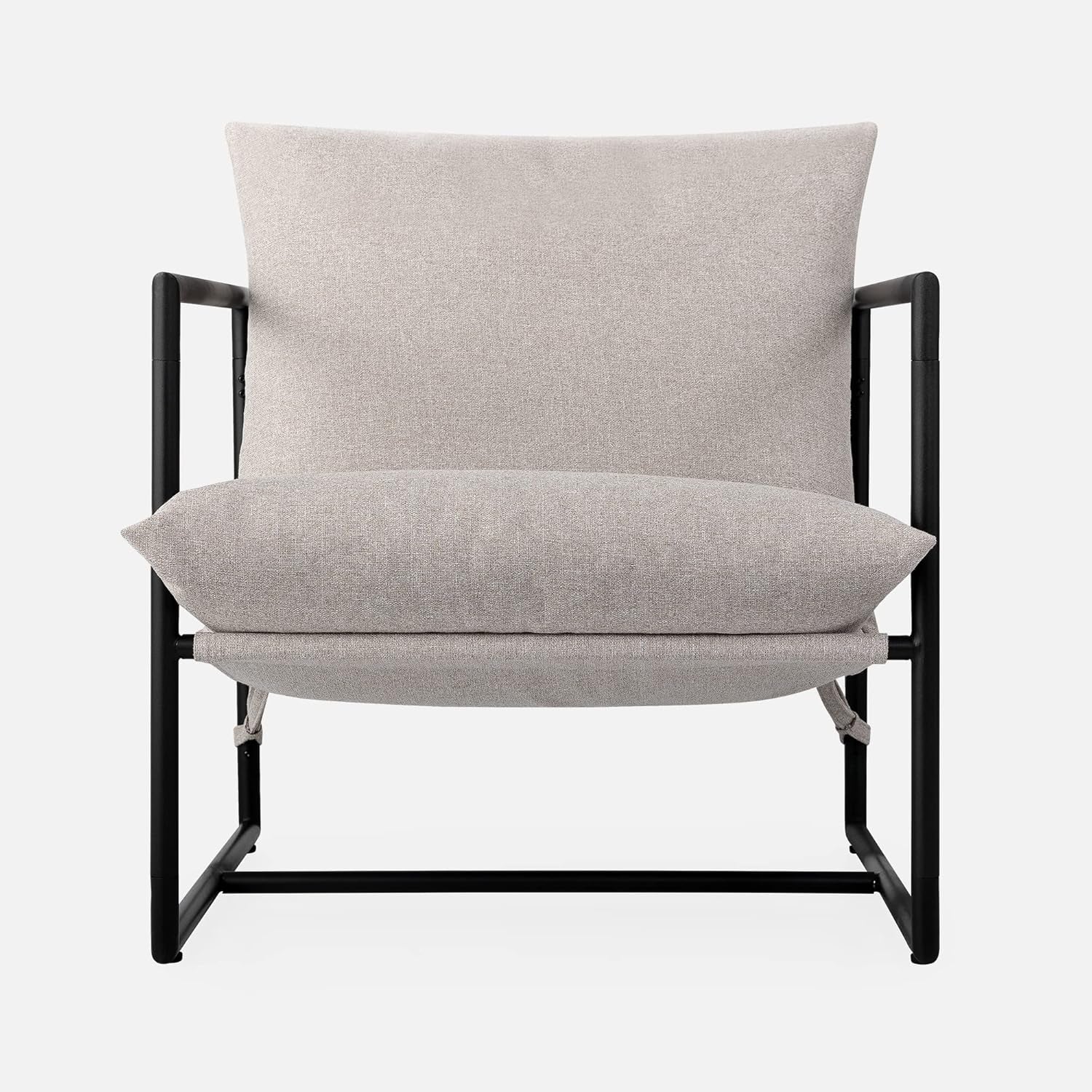 Aidan Sling Accent Chair, Metal Framed Armchair with Shredded Foam Cushioning, Oatmeal