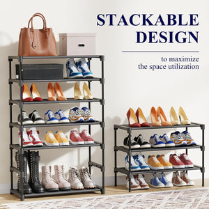 Shoe Rack - Premium Non-Woven Shoe Rack Shelf, Shoe Organizer for Closet, Entryway, Garage & Corridor, Sturdy & Durable Long Stackable Shoe Shelves, Medium, Black