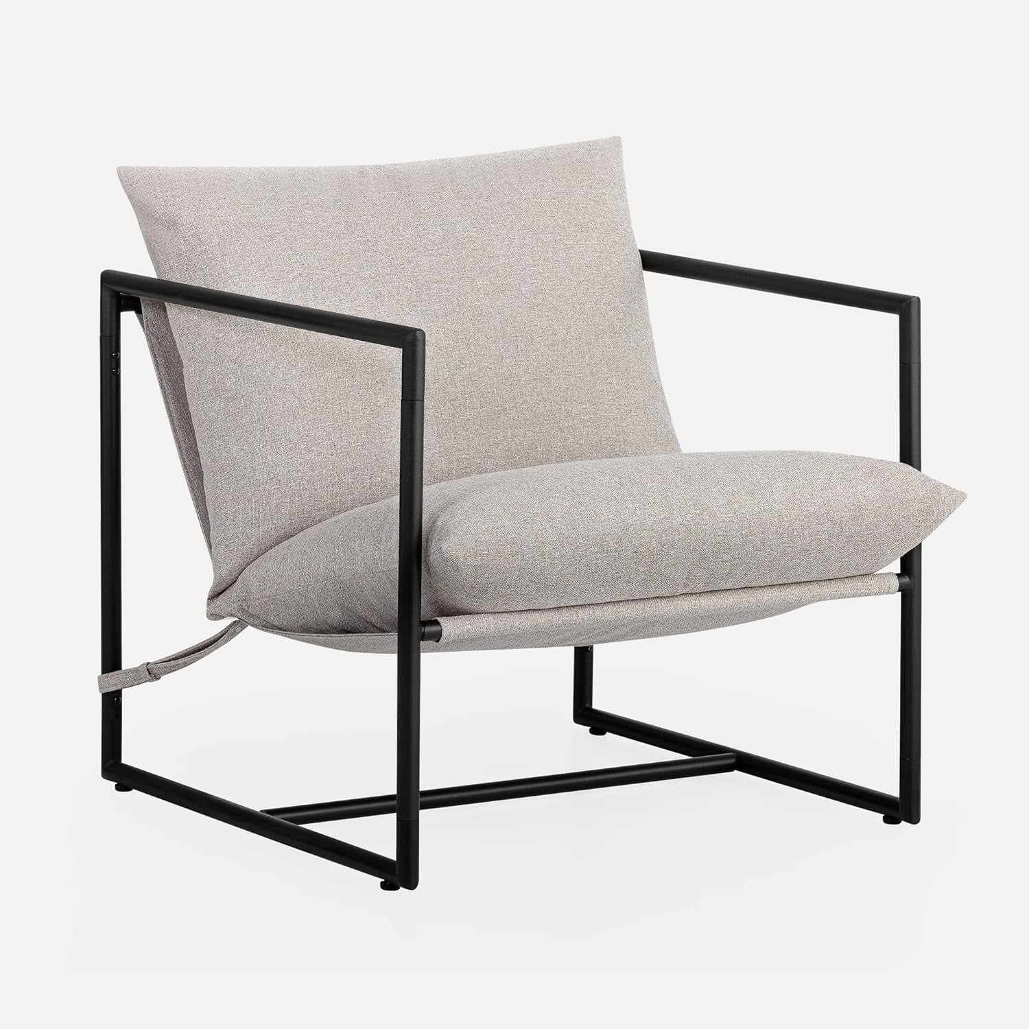 Aidan Sling Accent Chair, Metal Framed Armchair with Shredded Foam Cushioning, Black