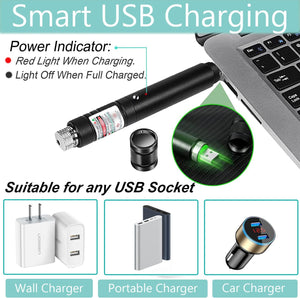 Long Range Laser Pointer, USB Rechargeable Laser Pointer, Suitable for TV, LED, LCD Screen Demonstration and so On.