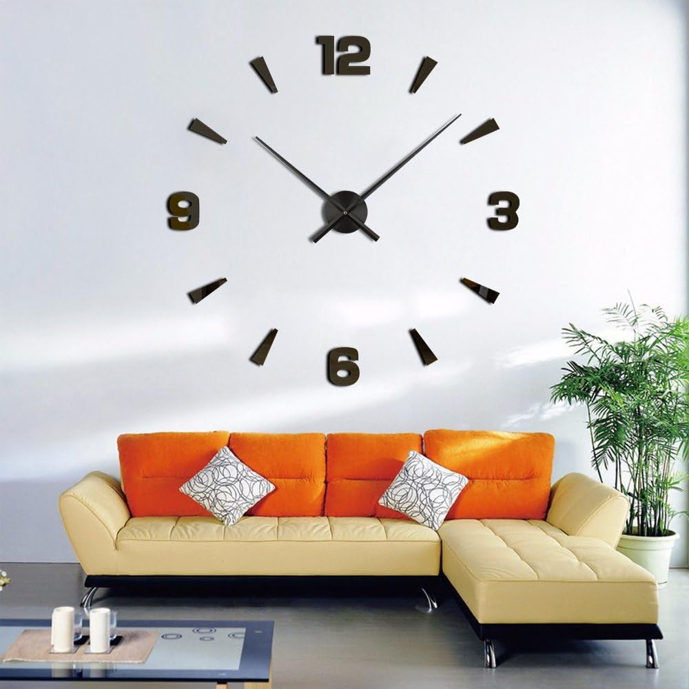 DIY Large 3D Clock Hands Wall Art Decor Quartz Clock Mechanism Accessories (Black)