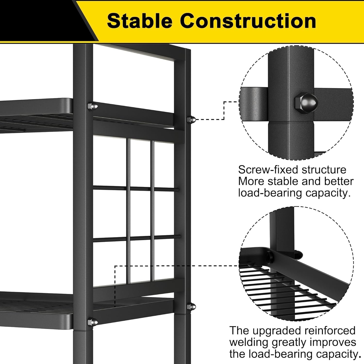 6-Wire Standing Storage Shelf, Metal Shelving Unit Pantry Rack for Laundry Kitchen Bathroom Organizer(Black)