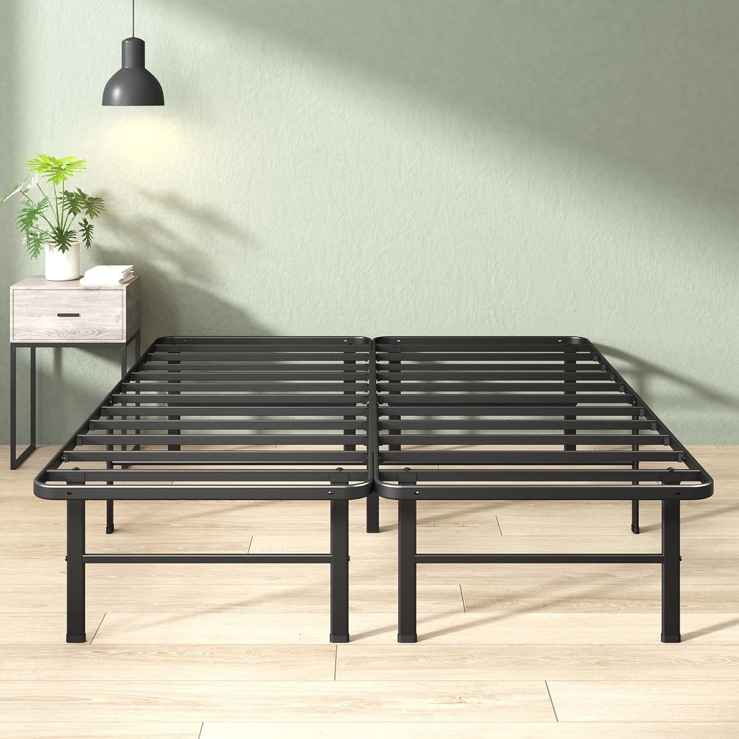 Rumi 14In Quick Assembly Smartbase Mattress Foundation, Sturdy Metal Bed Frame, No Box Spring Needed, Eco Friendly Packaging, Queen