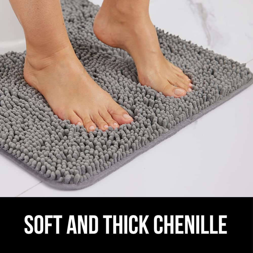 Bath Rug Mat, Thick Soft Absorbent Chenille, Quick Dry Microfiber Mats, Rubber Backing Machine Washable Shower Floor Rugs, Bathmat Runner, Bathroom Home Decor Accessories, 24X17, Grey