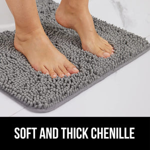 Bath Rug Mat, Thick Soft Absorbent Chenille, Quick Dry Microfiber Mats, Rubber Backing Machine Washable Shower Floor Rugs, Bathmat Runner, Bathroom Home Decor Accessories, 24X17, Grey