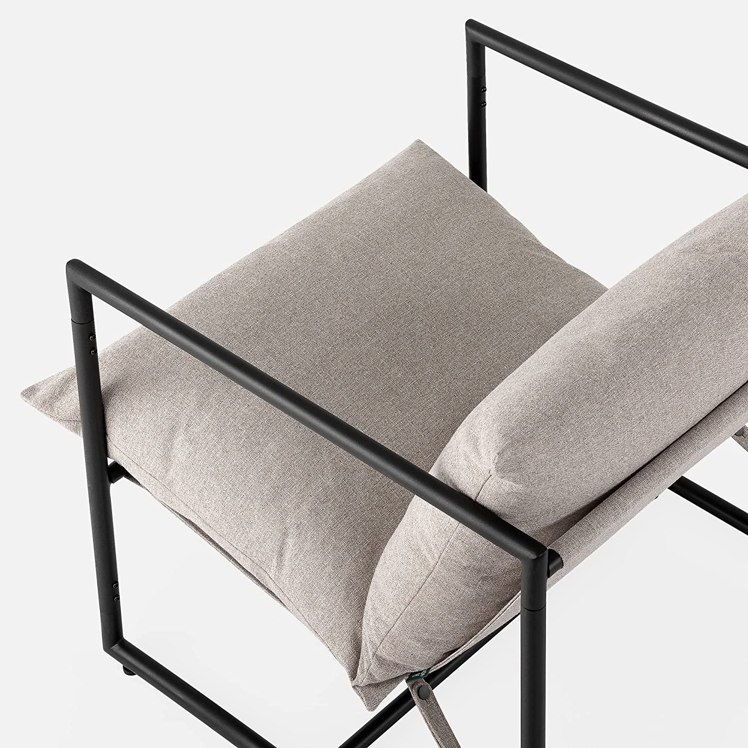 Aidan Sling Accent Chair, Metal Framed Armchair with Shredded Foam Cushioning, Oatmeal