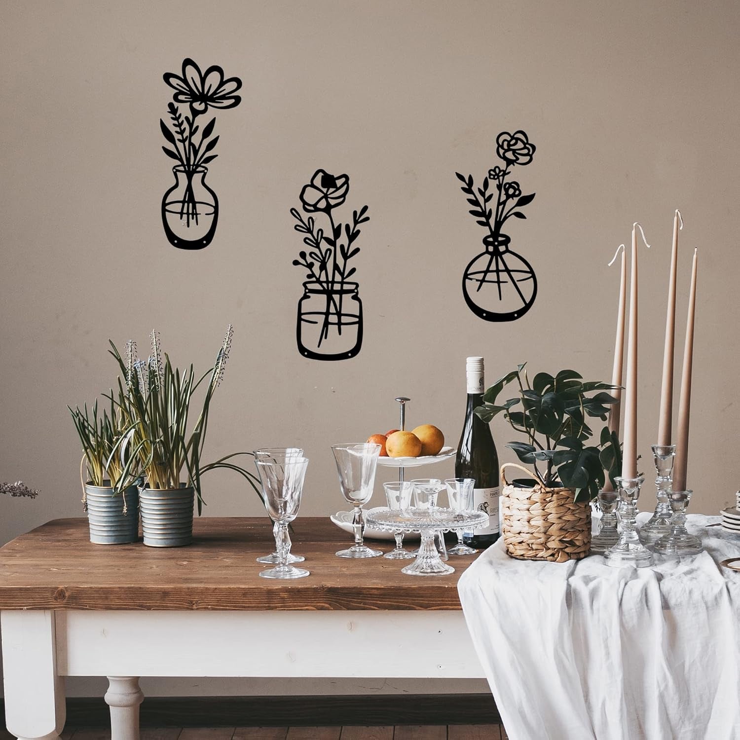 3 Pieces Black Metal Flowers Wall Decor - Mothers Day Gifts for Mom Wall Art Metal Wall Sculptures Hanging for Indoor Kitchen Bathroom Bedroom Living Room,14.56X5.9 Inches
