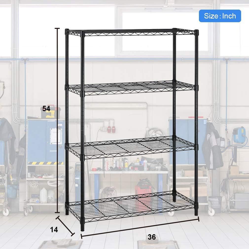 4 Tier Shelving Unit NSF Wire Shelf Metal Large Storage Shelves Heavy Duty Height Adjustable Commercial Grade Steel Utility Layer Shelf Rack Organizer 1000 LBS Capacity -14X36X54,Black
