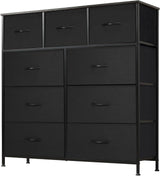 Dresser for Bedroom, Storage Organizer with 9 Drawers, Chest of Drawers with Fabric Bins, Sturdy Metal Frame, Wood Tabletop for Guest Room, Closet, Entryway, Nursery