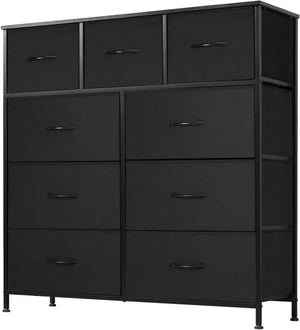Dresser for Bedroom, Storage Organizer with 9 Drawers, Chest of Drawers with Fabric Bins, Sturdy Metal Frame, Wood Tabletop for Guest Room, Closet, Entryway, Nursery