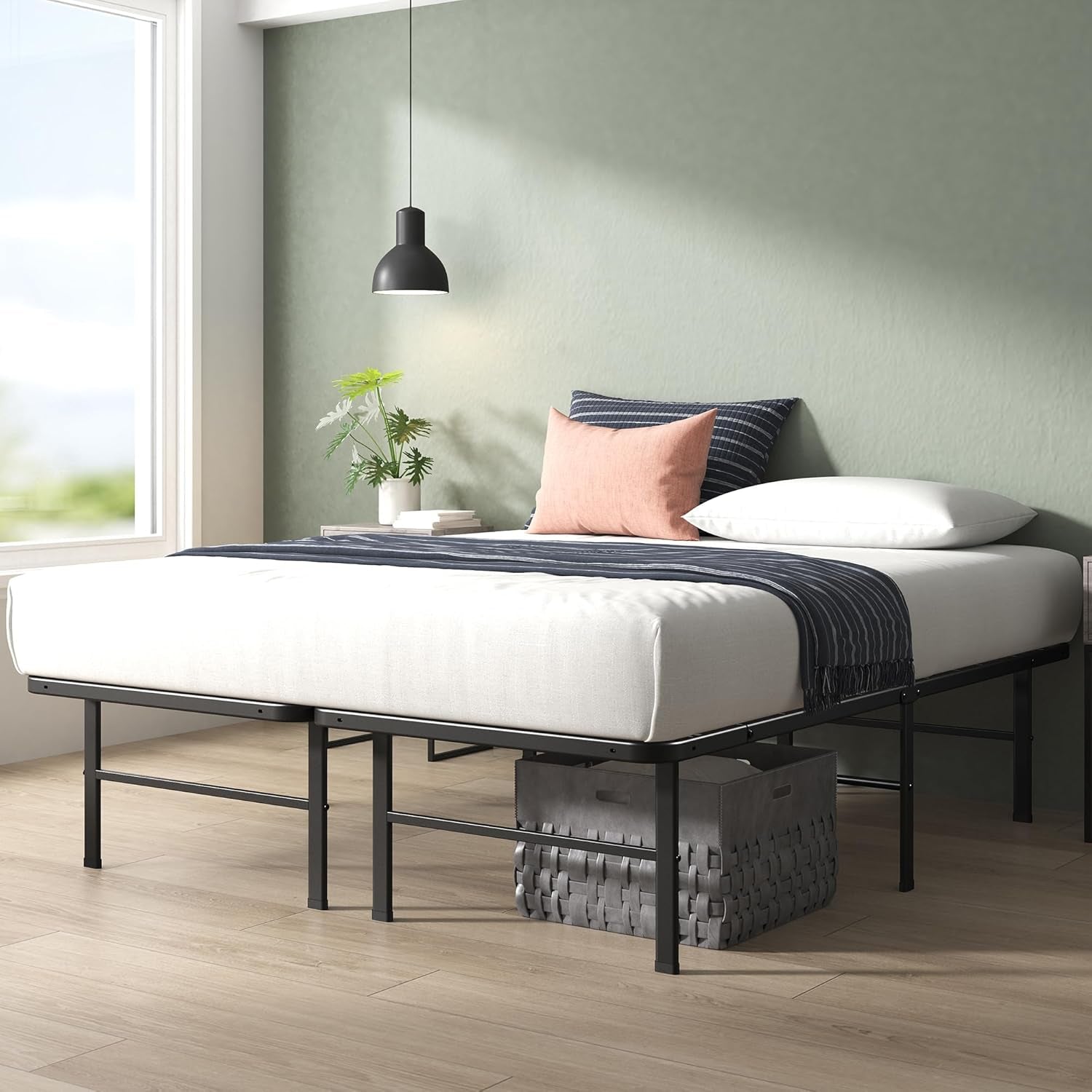 Rumi 14In Quick Assembly Smartbase Mattress Foundation, Sturdy Metal Bed Frame, No Box Spring Needed, Eco Friendly Packaging, Queen
