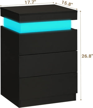 Nightstand with Charging Station and LED Lights,Night Stand with Sliding Top,Bedside Table with Drawers,Modern End Side Table for Bedroom,Black