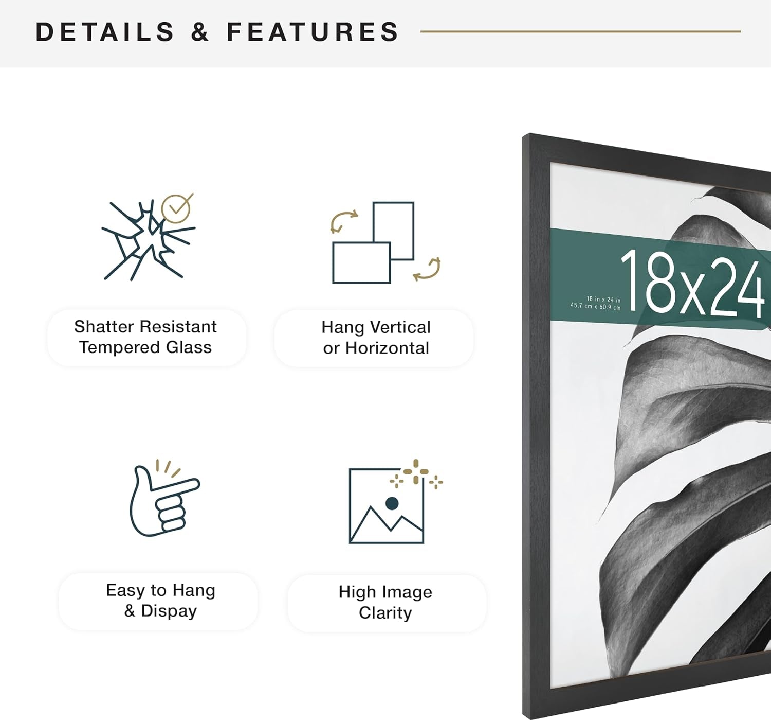 Studio Gallery 18X24 Poster Frame Black Woodgrain, Vertical & Horizontal Wall Hanging Large Picture Frame for Photos, Posters & Art Prints (1-Pack)