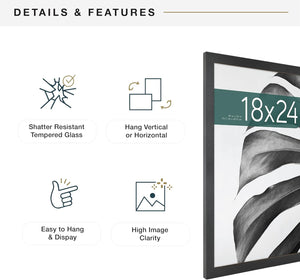 Studio Gallery 18X24 Poster Frame Black Woodgrain, Vertical & Horizontal Wall Hanging Large Picture Frame for Photos, Posters & Art Prints (1-Pack)