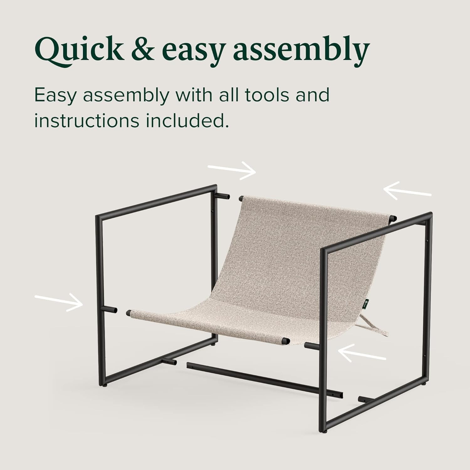 Aidan Sling Accent Chair, Metal Framed Armchair with Shredded Foam Cushioning, Oatmeal