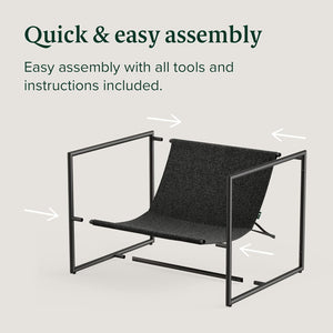 Aidan Sling Accent Chair, Metal Framed Armchair with Shredded Foam Cushioning, Black