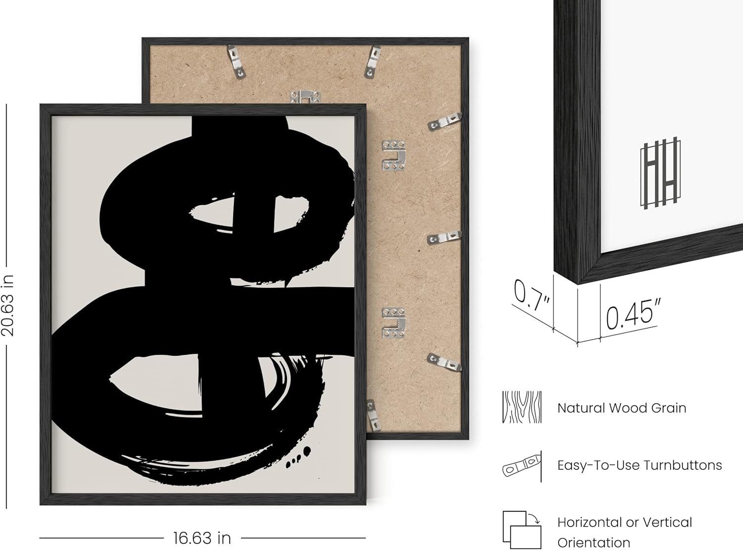 Black Abstract Painting Aesthetic Wall Art- Set of 6 Modern Abstract Wall Art, Black and Gray One Line Abstract Art, Geometric Print Wall Art, Minimalist Wall Art (Black Frame, 16X20)