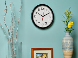 Black Wall Clock Silent Non Ticking 10 Inch Quality Quartz Battery Operated round Easy to Read Home/Office/Kitchen/Classroom/School Clock Sweep Movement
