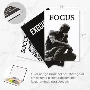 Motivational Desk Décor Set of 3 Decorative Books for Modern Home Office Decor Shelf Aesthetic Black & White Faux/Fake Books for Decoration Minimalist Book Box for Coffee Table Bookshelf TV Stand