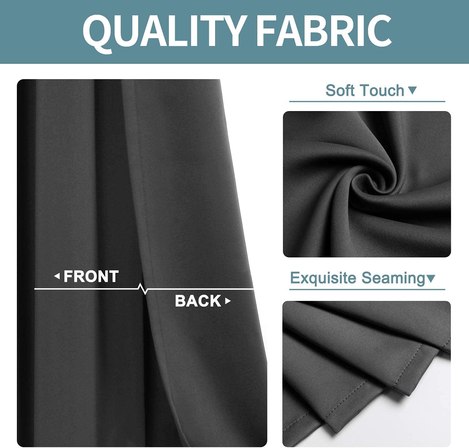 Grommet Blackout Curtains for Bedroom and Living Room - 2 Panels Set Thermal Insulated Room Darkening Curtains (Dark Grey, 42 X 63 Inch)
