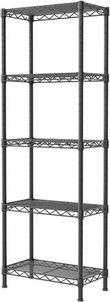 5 Tier Shelf Wire Shelving Adjustable Storage Shelves Rack Standing Units for Kitchen Closet Laundry Bathroom Organizers Metal Pantry Narrow Mesh Gaps 10" D X 16" W X 55" H Black