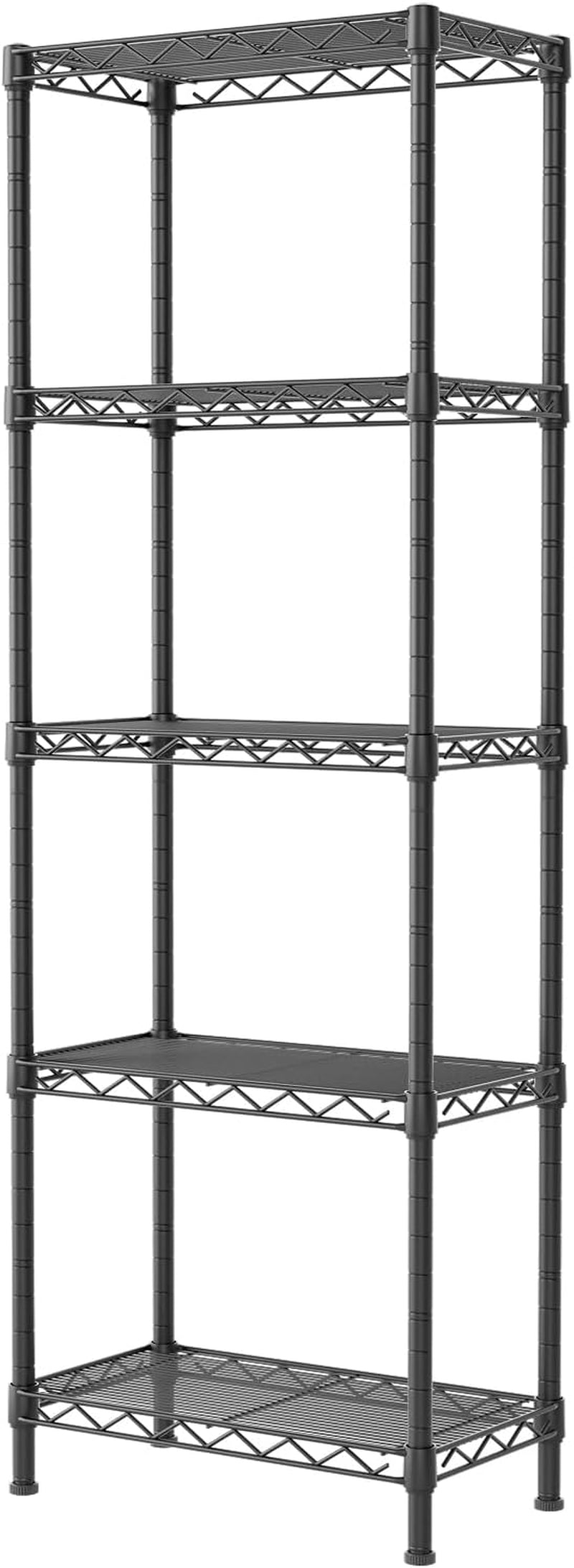 5 Tier Shelf Wire Shelving Adjustable Storage Shelves Rack Standing Units for Kitchen Closet Laundry Bathroom Organizers Metal Pantry Narrow Mesh Gaps 10" D X 16" W X 55" H Black